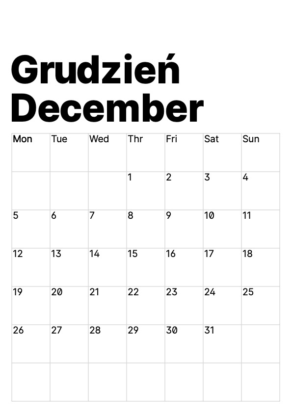 2022 month calendar A4